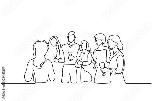 Company of people celebrates date with wineglass