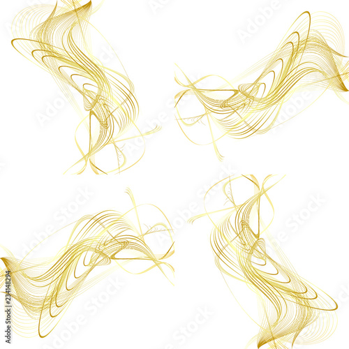 Abstract Structural Curved Pattern. Beige Lines and Golden Waves. 3D Illustration