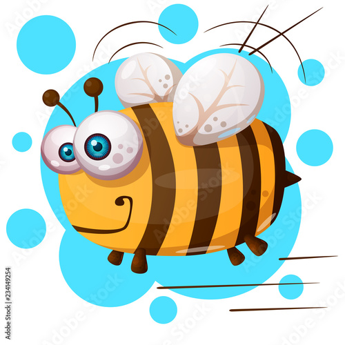 Crazy bee - cartoon illustration character.