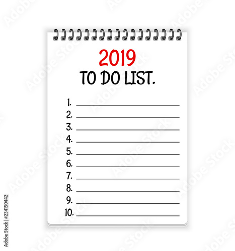 2019 to do list. Open spiral notebook paper vector background