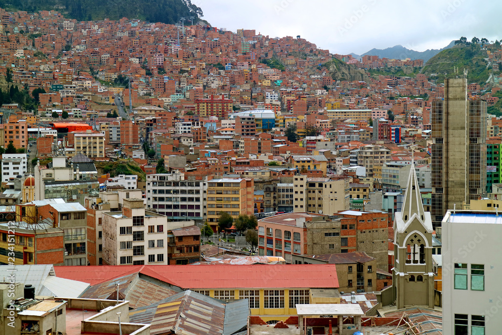 Stunning aerial view of La Paz, the highest capital city in the world, Bolivia, South America 