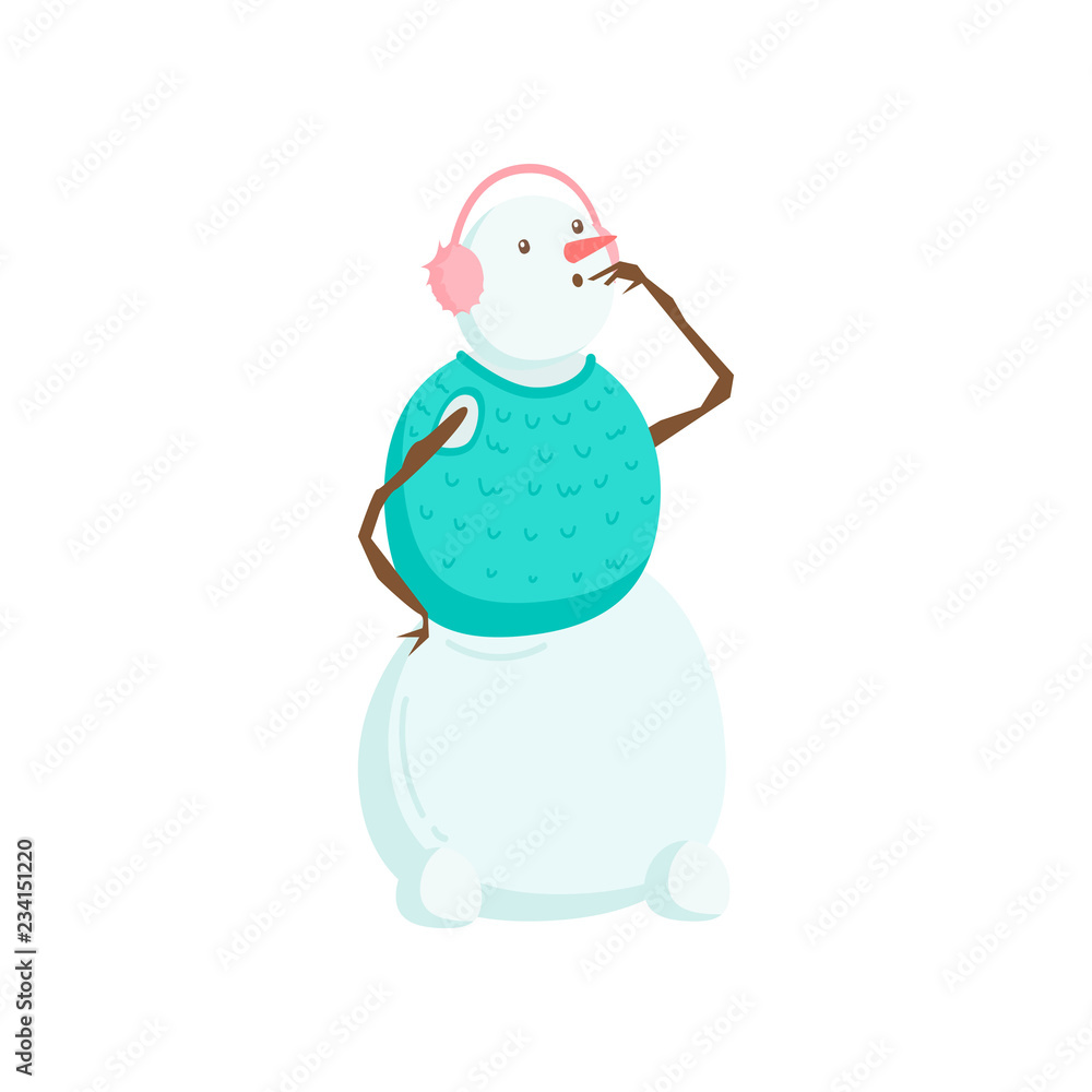 Funny funny snowman with a nose in the form of a carrot. Symbol of the year of the year. Funny funny snowman with a nose in the form of a carrot. Symbol of the year of the year.