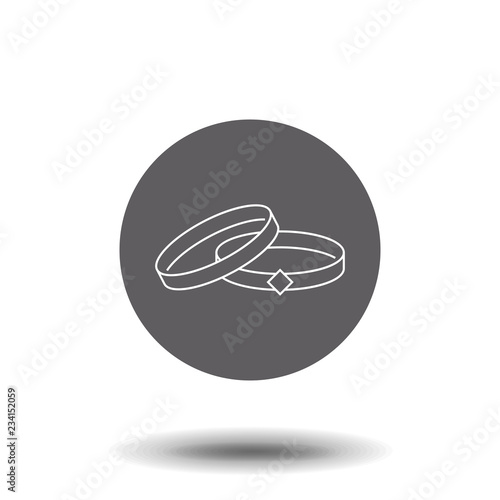 Wedding rings linear icon. Thin line illustration. Interlocked wedding ring with diamond contour symbol. Vector isolated outline drawing