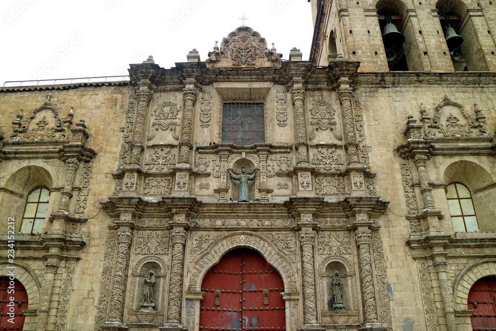Gorgeous Stone-carved Facade of San Francisco Basilica, Historic Baroque Church in La Paz, Bolivia, South America 