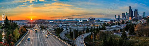 Seattle downtown skyline sunset from Dr. Jose Rizal or 12th Avenue South Bridge photo