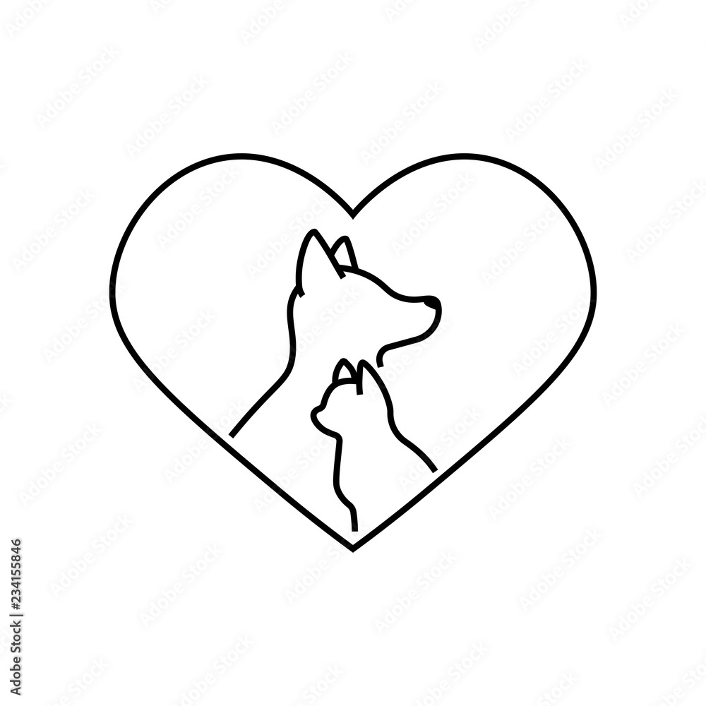 Donation for pets linear icon. Animals welfare. Thin line illustration. Heart with cat and dog snouts inside. Contour symbol. Vector isolated outline drawing. Donation for pets linear icon. Animals welfare. Thin line illustration. Heart with cat and dog snouts inside. Contour symbol. Vector isolated outline drawing.