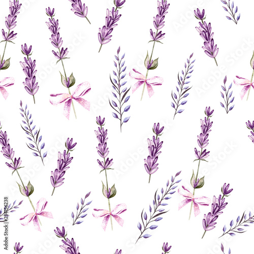 Watercolor pattern with Lavender. Hand painting. Watercolor.