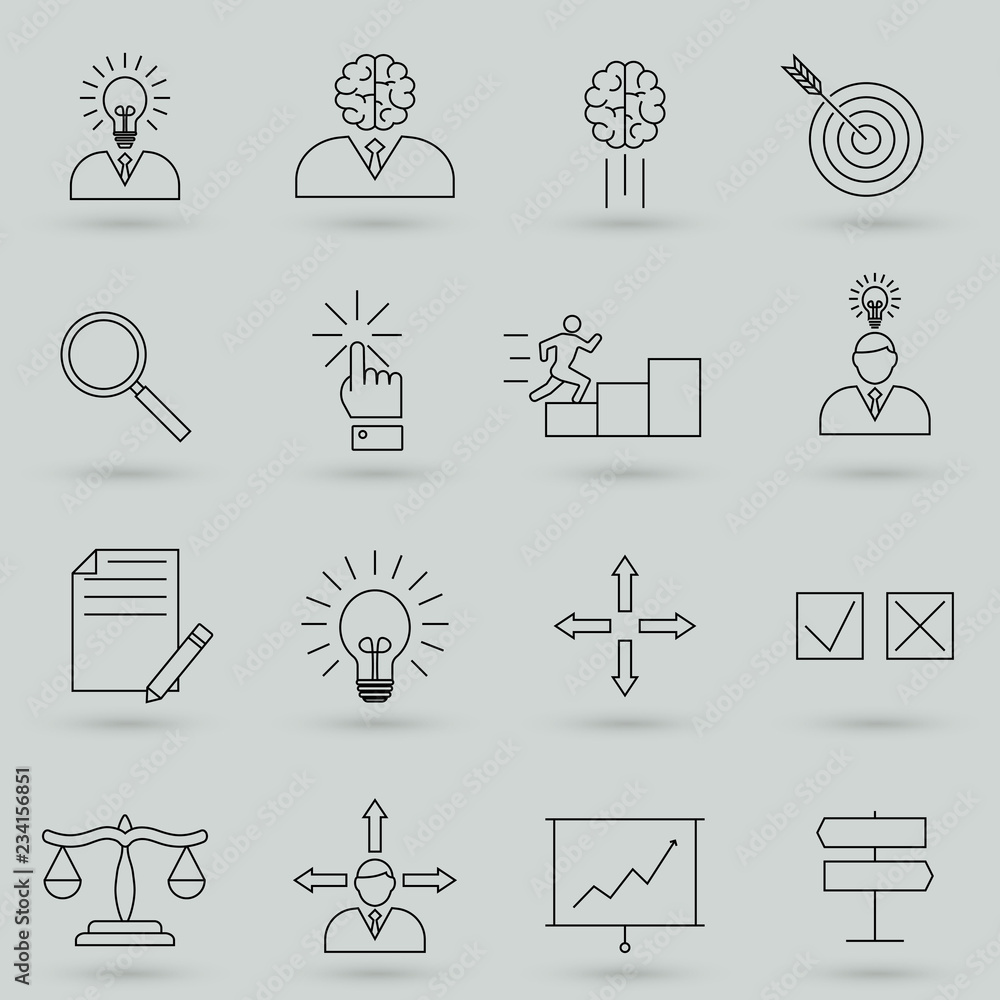 Naklejka premium Find solution line icon set. Simple set vector icons for web design isolated on gray background