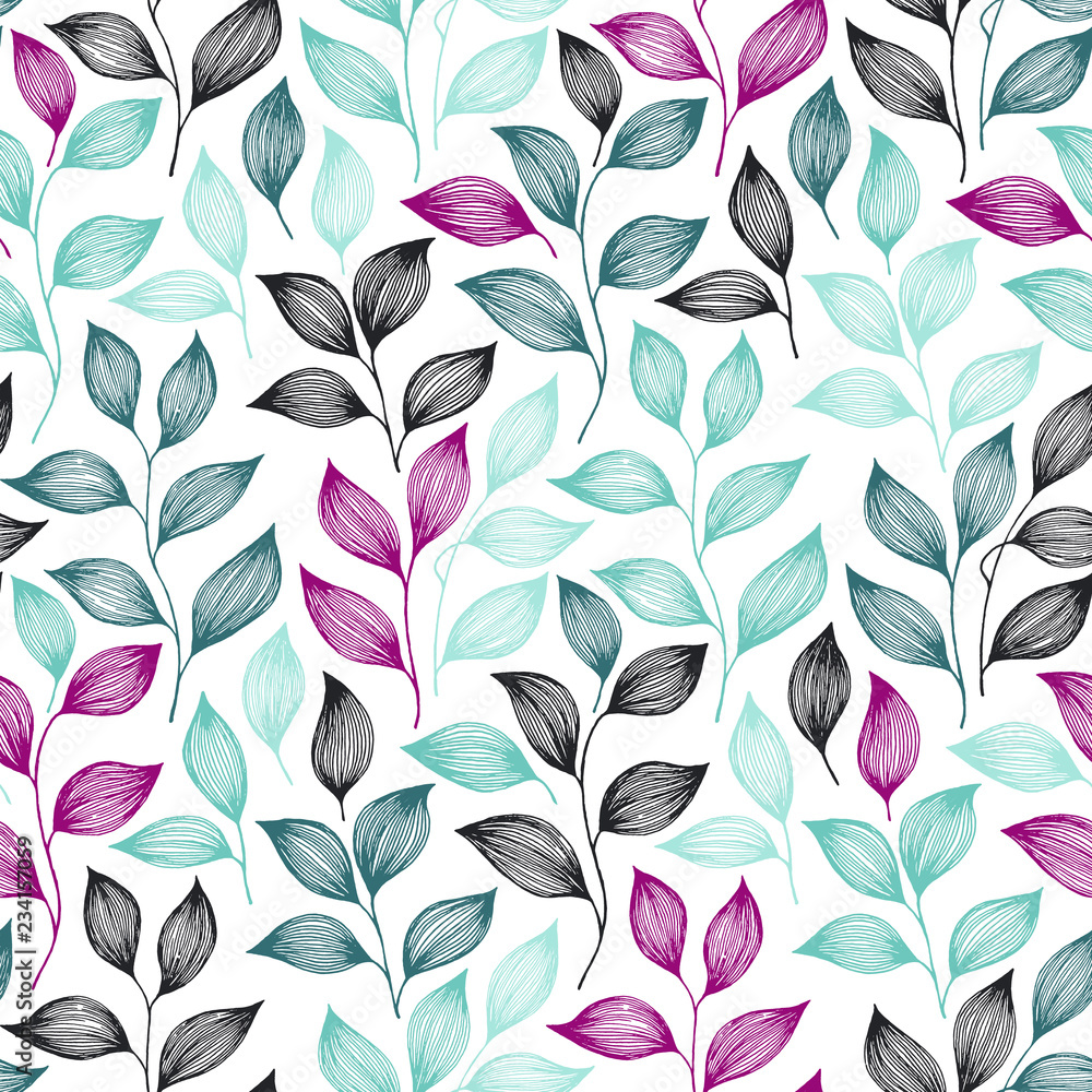 Fototapeta premium Wrapping tea leaves pattern seamless vector illustration.