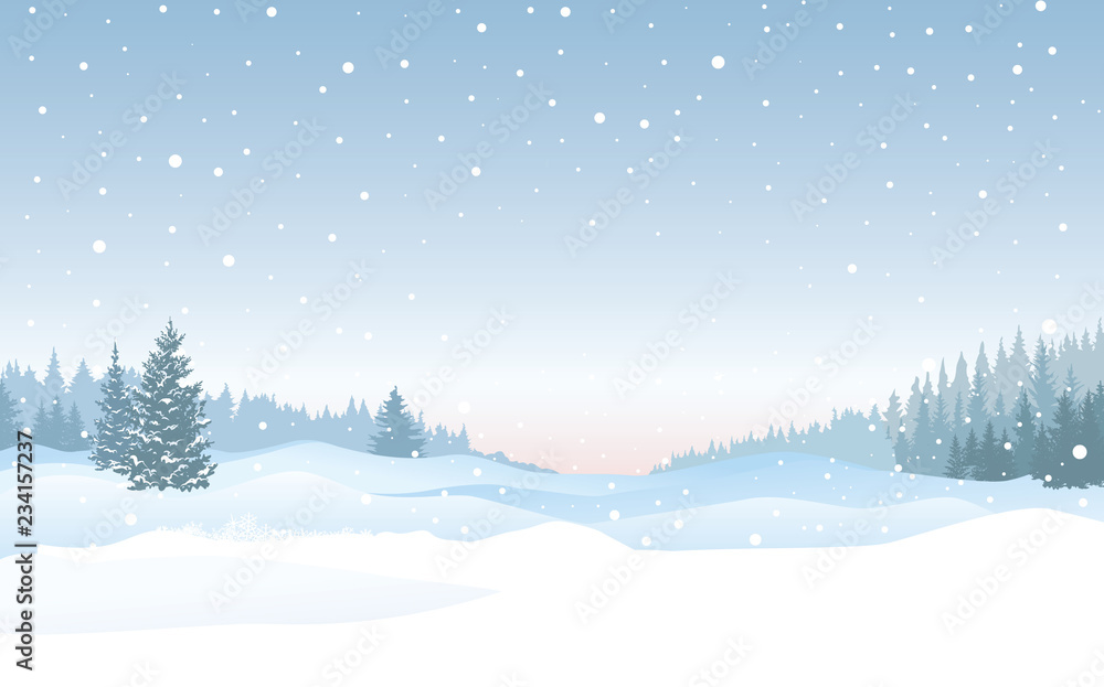 Naklejka premium Christmas snowfall background. Snow winter landscape. Merry Christmas skyline.
