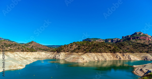 Reservoir Pantano De Siurana, Tarragona, Spain. Copy space for text.