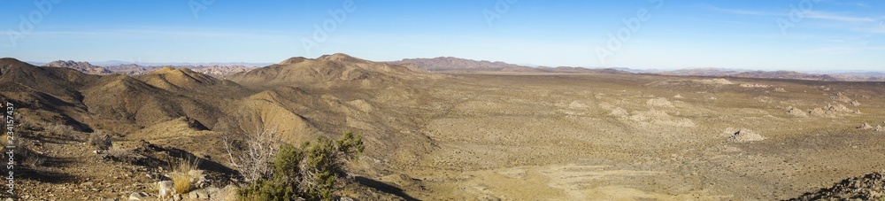 Wide Panoramic Landscape Scenic View of Mojave Desert near Lost Horse Mine in Joshua Tree National Park California USA Wide Panoramic Landscape Scenic View of Mojave Desert near Lost Horse Mine in Joshua Tree National Park California USA