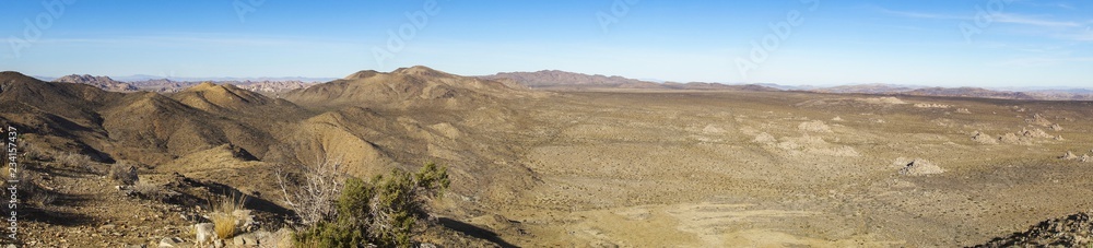 Wide Panoramic Landscape Scenic View of Mojave Desert near Lost Horse Mine in Joshua Tree National Park California USA