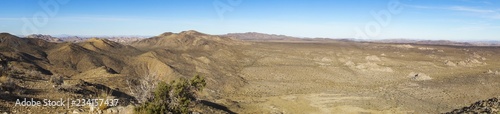 Wide Panoramic Landscape Scenic View of Mojave Desert near Lost Horse Mine in Joshua Tree National Park California USA
