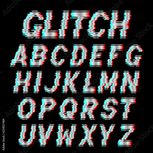 Decorative alphabet letters with electronic glitch effect.