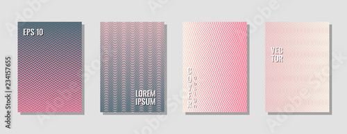 Bright pink grey zig zag banner templates, wavy lines gradient stripes backgrounds for musical cover. Curve shapes stripes, zig zag edge lines halftone texture gradient presentation backgrounds set. © SunwArt