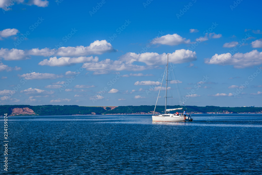 Fototapeta premium White Sailing Boat on the River.