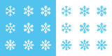 snowflake line icons on blue and white background