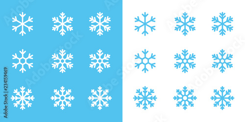 snowflake line icons on blue and white background photo