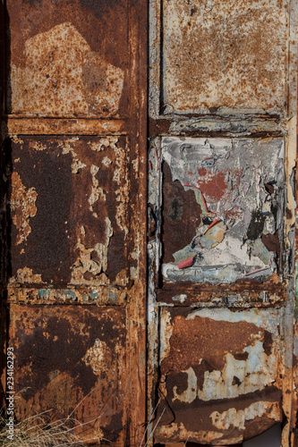 close up old rusty door, abandoned building closed door