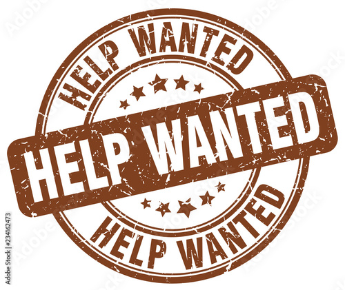 help wanted brown grunge round vintage rubber stamp