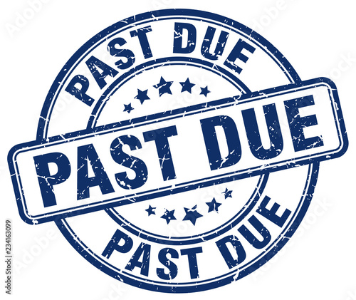 past due blue grunge round vintage rubber stamp