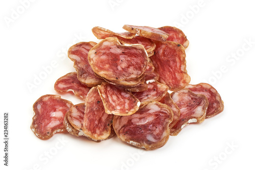 Jerked Sausages from pork, isolated on a white background. Close-up
