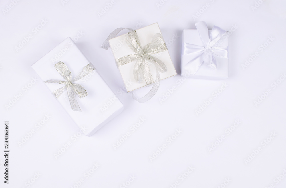 Three gift boxes on white background. Three gift boxes on white background.