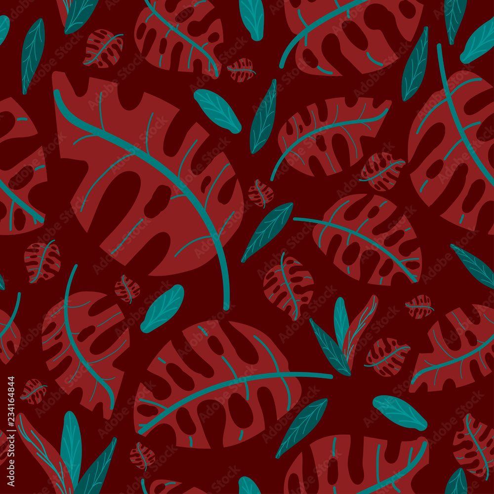 leaves of red and light blue on a red color