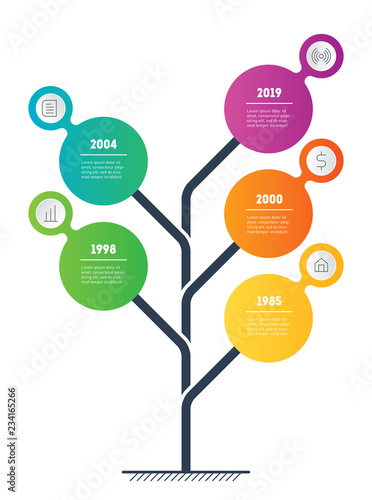 Business data visualization concept with 5 points or options. Web Template of development tree, info chart. Vector presentation or infographic of technology or education process with 5 steps.