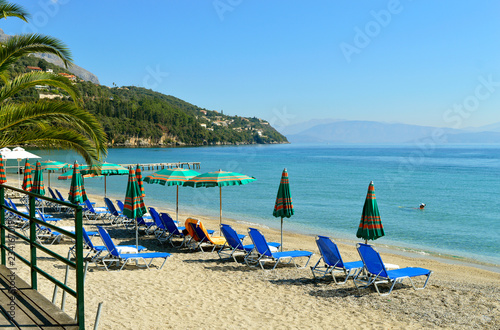 Ipsos Beach in Corfu sun loungers