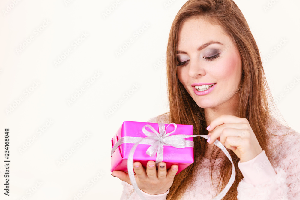 Lovely woman with pink rose box gift Lovely woman with pink rose box gift