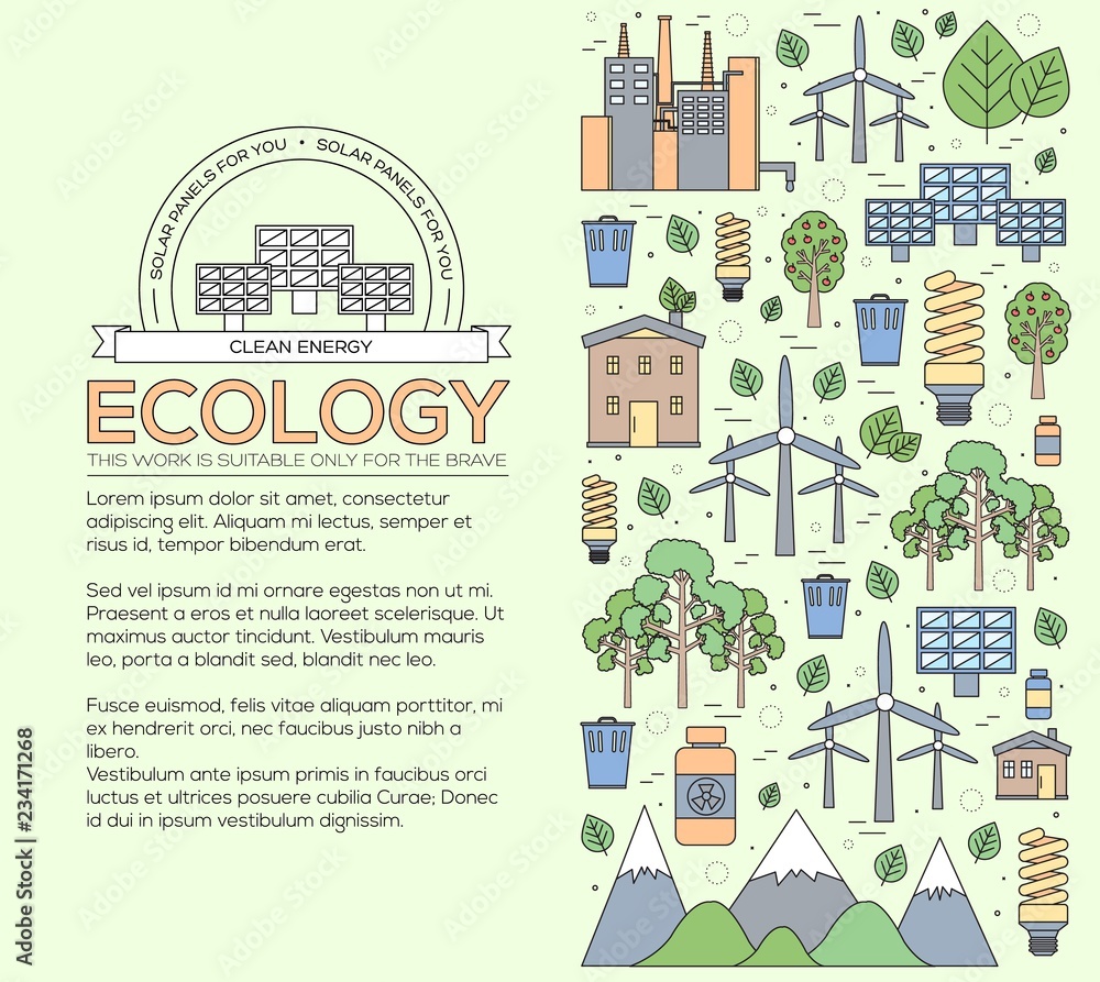 Thin line natural resources modern illustration concept. Infographic way from ecology to clean energy. Icons on isolated white background. Flat vector template design for web and mobile application