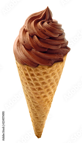Whipped chocolate soft ice cream or frozen yogurt isolated on whte background