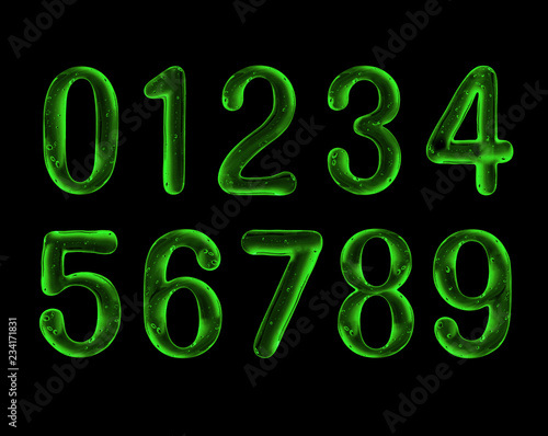 Numbers are made of green viscous liquid on black background