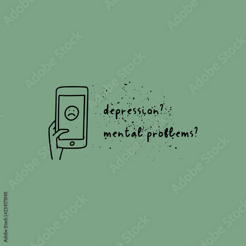 Depression signs and symptoms. Vector illustration of problems of mental health