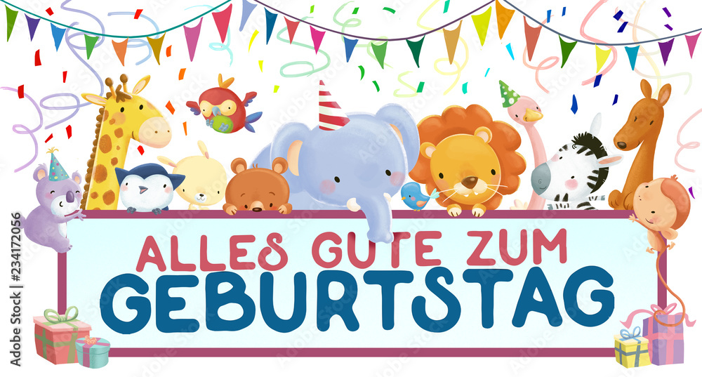 Fototapeta premium felicitacion de cumpleaños con animales