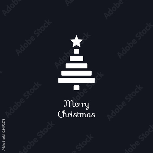 Christmas tree icon in clean design with elegant merry christmas text and dark background.
