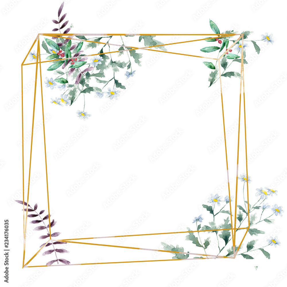 Wedding Invitation, floral invite card, olive floral and magnolia geometric  golden frame print. Rhombus Rectangle frame. White background Stock  Illustration | Adobe Stock