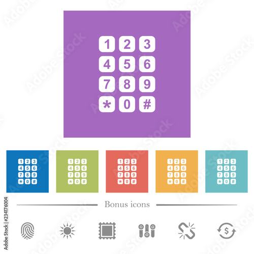 Numeric keypad flat white icons in square backgrounds photo