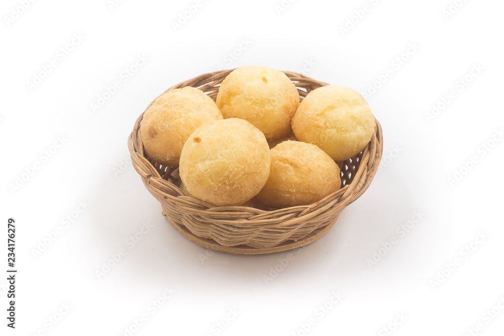 Brazilian Minas Cheese Bread in a basket bowl Brazilian Minas Cheese Bread in a basket bowl