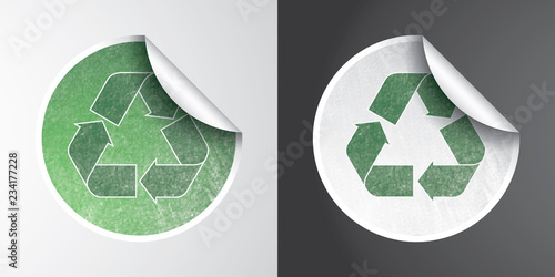 Vector sticker with recycle logo and grunge effect, fully editable - grunge effect made with opacity mask