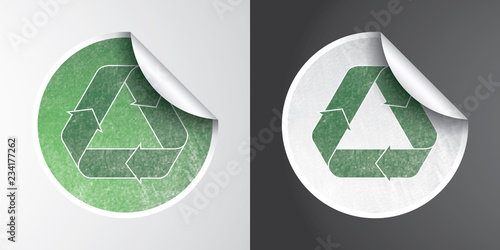 Vector sticker with recycle logo and grunge effect, fully editable - grunge effect made with opacity mask