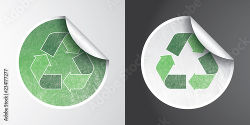 Vector sticker with recycle logo and grunge effect, fully editable - grunge effect made with opacity mask