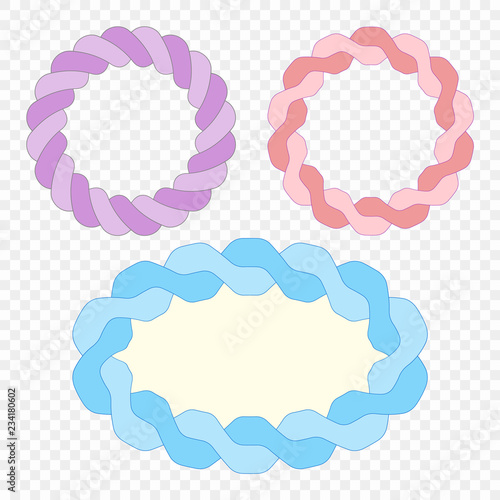 Set. Frame made of woven rope. Vector elements on isolated transparent background.
