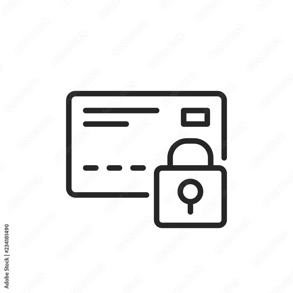 Credit card and lock line icon. Secure payment concept. Thin line design. Vector icon Credit card and lock line icon. Secure payment concept. Thin line design. Vector icon
