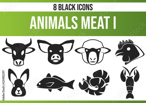 Black Icon Set Animals Meat I