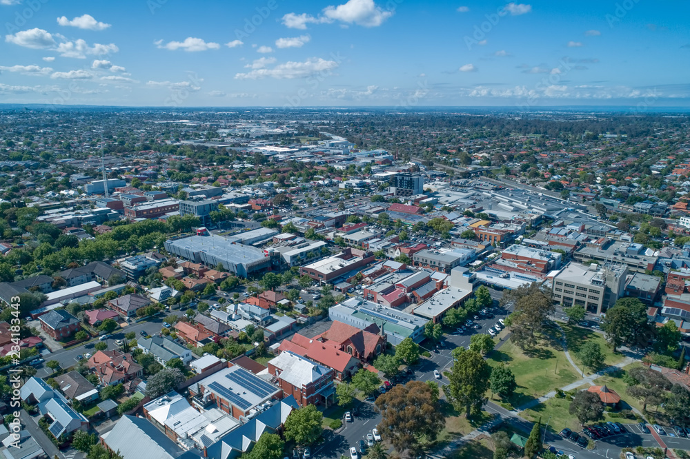 Aerial landscape of Oakleigh suburb in Melbourne, Australia