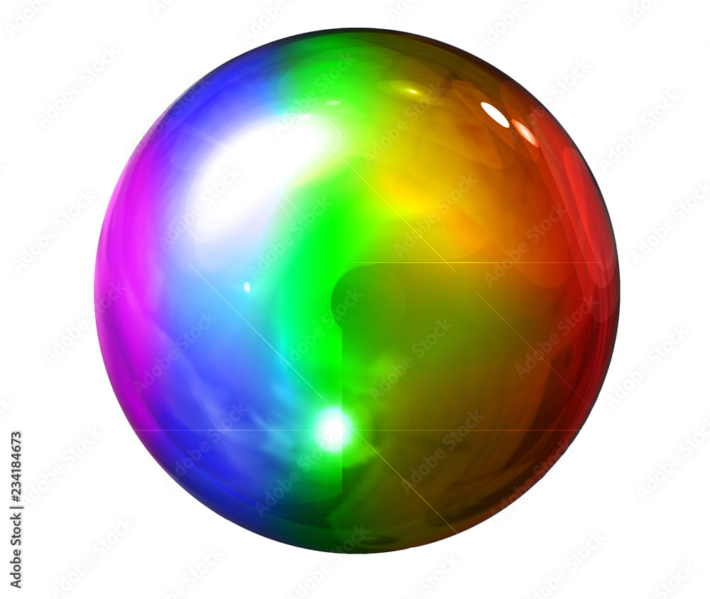 A rainbow coloured glass sphere isolated on white