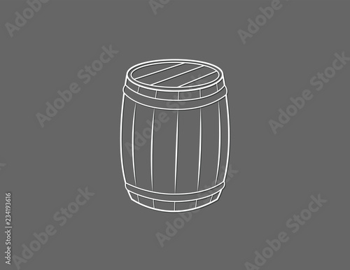 A white vintage wooden barrel to store valuable things on black background vector illustration